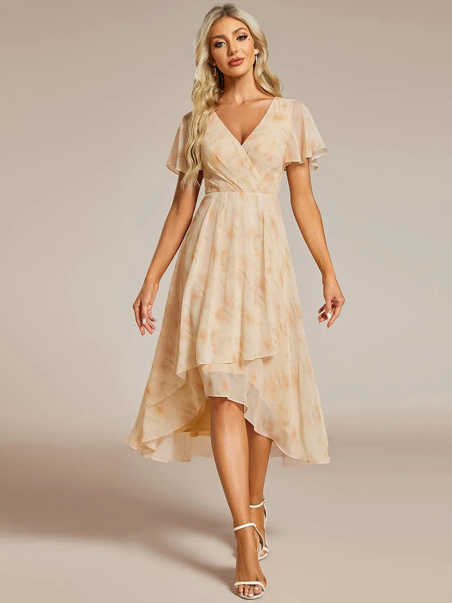 Lana | Pleated Chiffon Ruffles Sleeve Midi Bridesmaid Dress