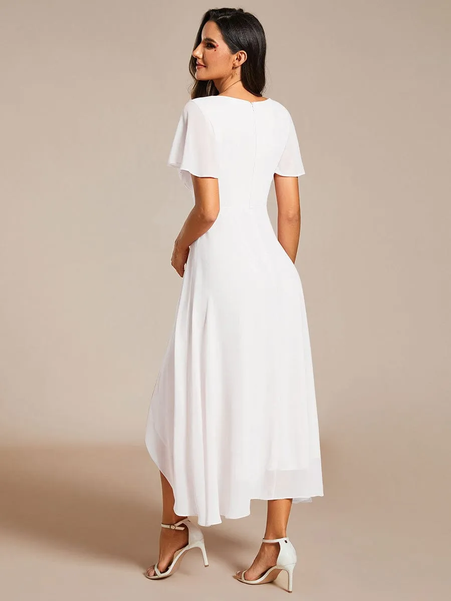 Lana | Pleated Chiffon Ruffles Sleeve Midi Bridesmaid Dress