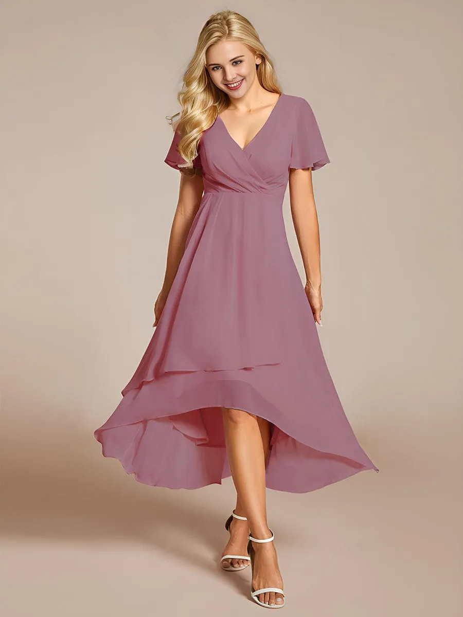 Lana | Pleated Chiffon Ruffles Sleeve Midi Bridesmaid Dress