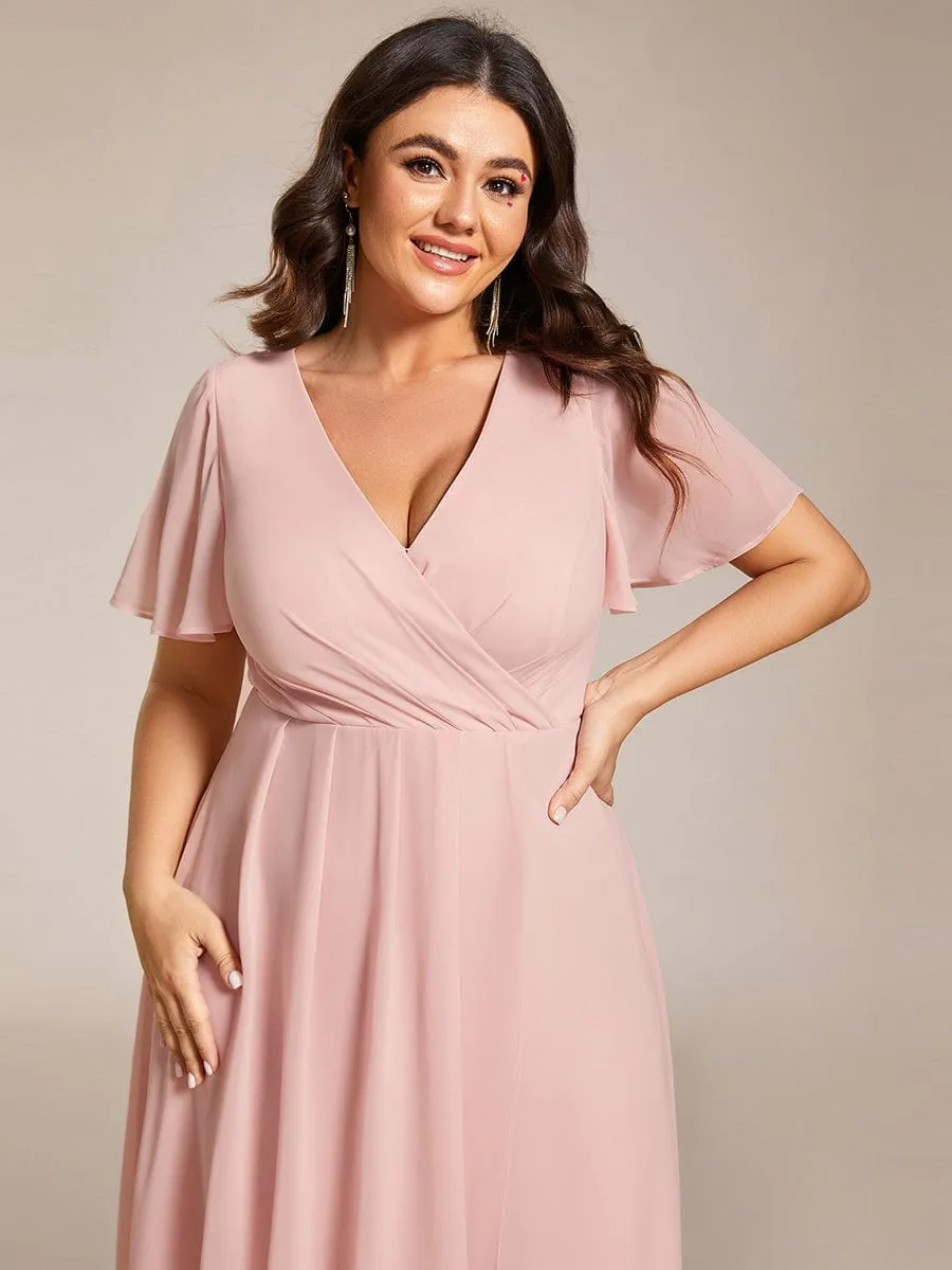 Lana | Pleated Chiffon Ruffles Sleeve Midi Bridesmaid Dress