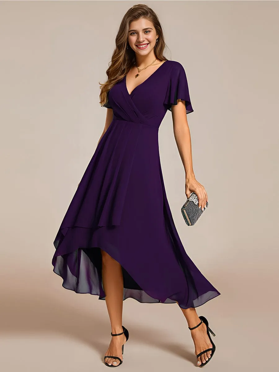 Lana | Pleated Chiffon Ruffles Sleeve Midi Bridesmaid Dress