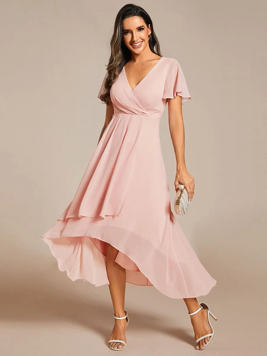 Lana | Pleated Chiffon Ruffles Sleeve Midi Bridesmaid Dress