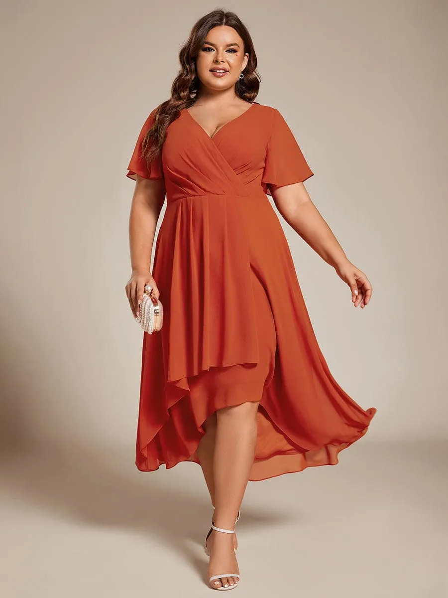 Lana | Pleated Chiffon Ruffles Sleeve Midi Bridesmaid Dress