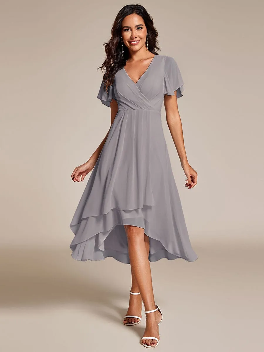 Lana | Pleated Chiffon Ruffles Sleeve Midi Bridesmaid Dress