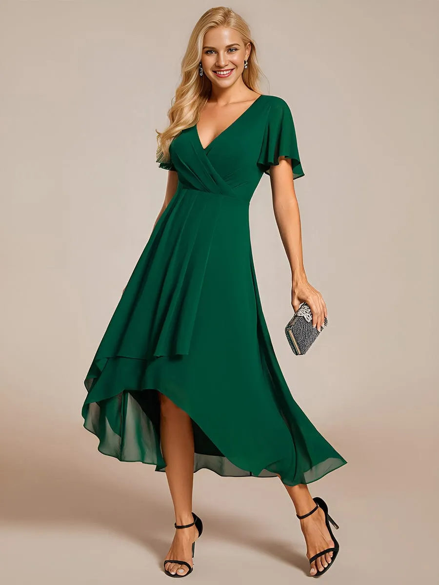 Lana | Pleated Chiffon Ruffles Sleeve Midi Bridesmaid Dress