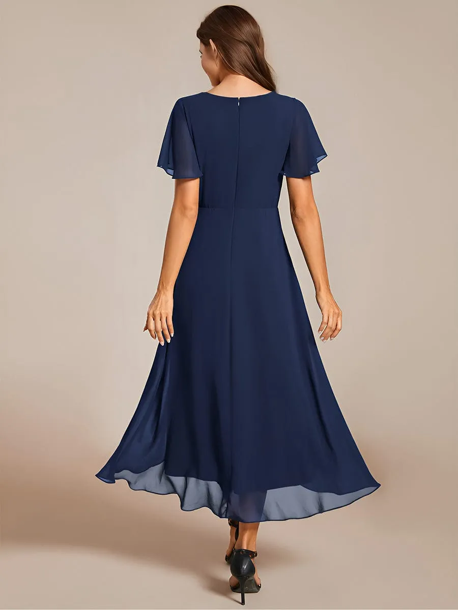 Lana | Pleated Chiffon Ruffles Sleeve Midi Bridesmaid Dress