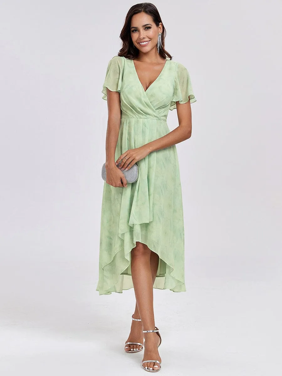 Lana | Pleated Chiffon Ruffles Sleeve Midi Bridesmaid Dress