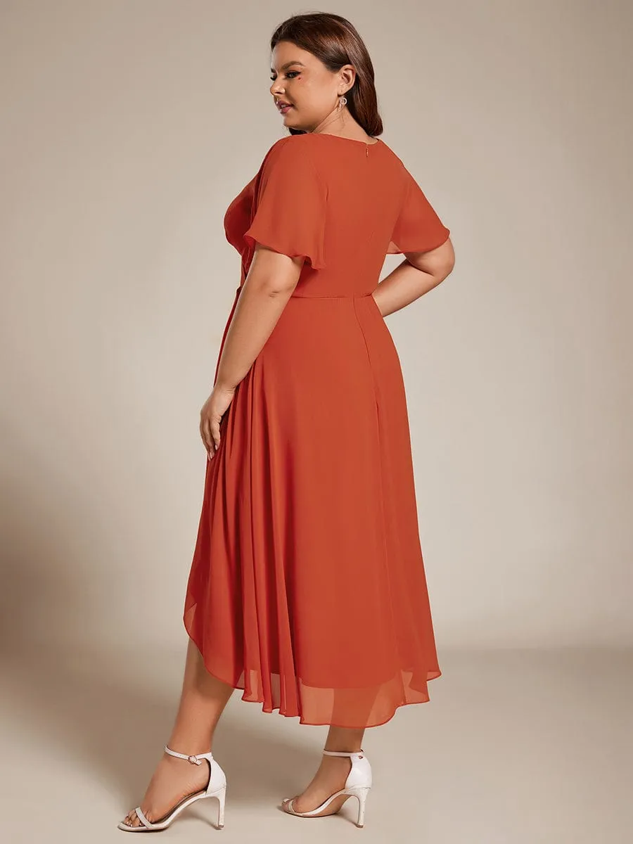 Lana | Pleated Chiffon Ruffles Sleeve Midi Bridesmaid Dress