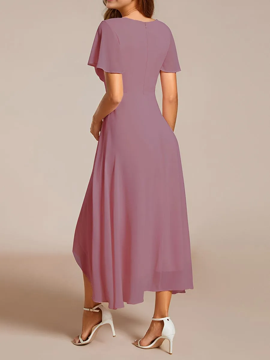 Lana | Pleated Chiffon Ruffles Sleeve Midi Bridesmaid Dress