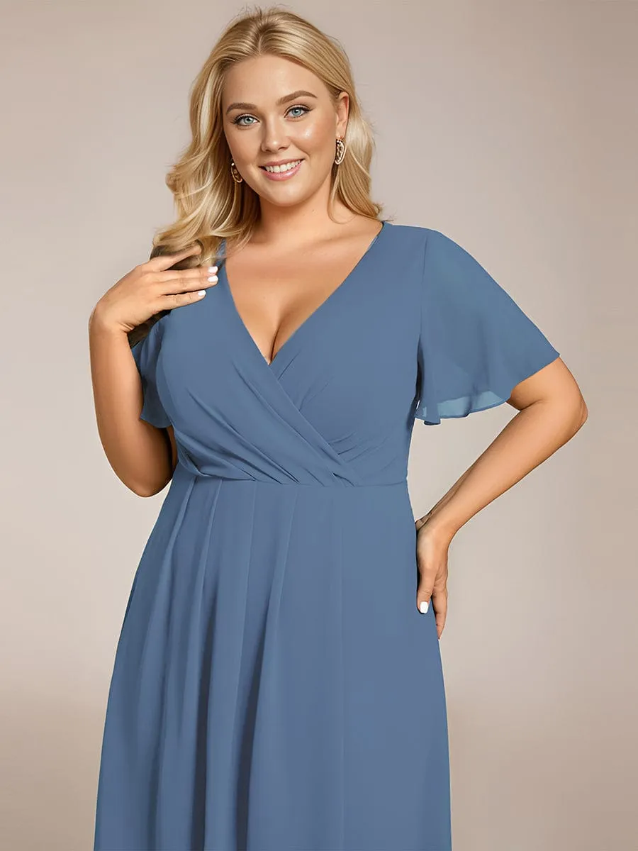 Lana | Pleated Chiffon Ruffles Sleeve Midi Bridesmaid Dress