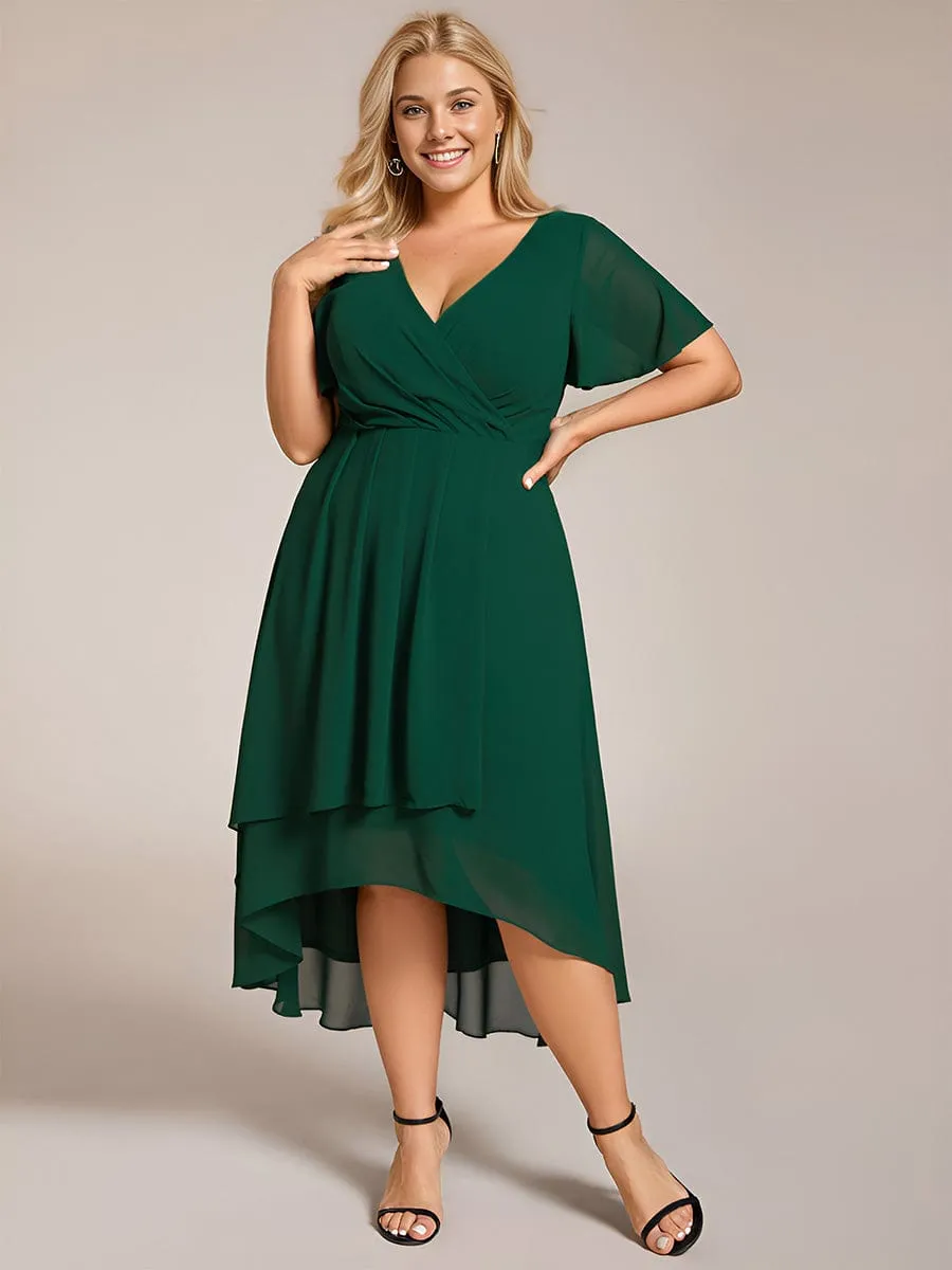 Lana | Pleated Chiffon Ruffles Sleeve Midi Bridesmaid Dress