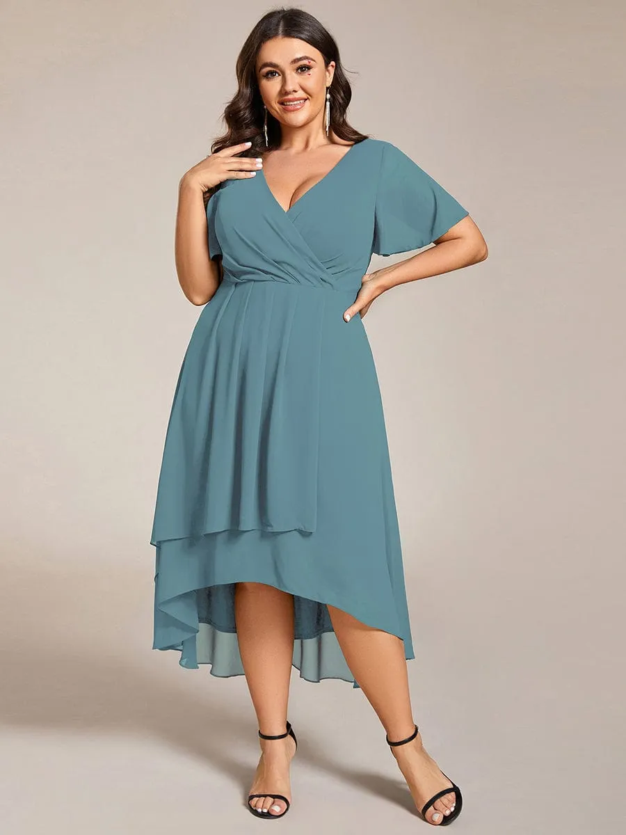 Lana | Pleated Chiffon Ruffles Sleeve Midi Bridesmaid Dress