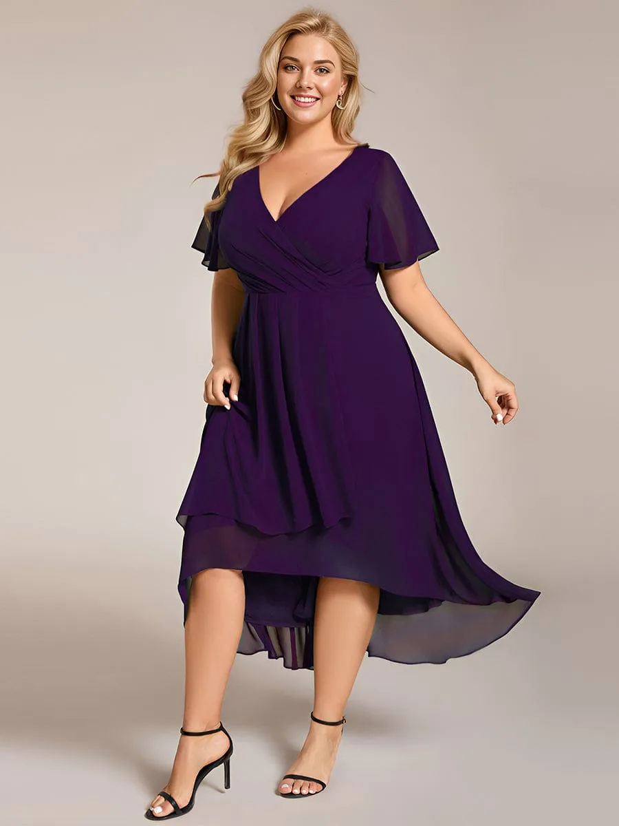 Lana | Pleated Chiffon Ruffles Sleeve Midi Bridesmaid Dress