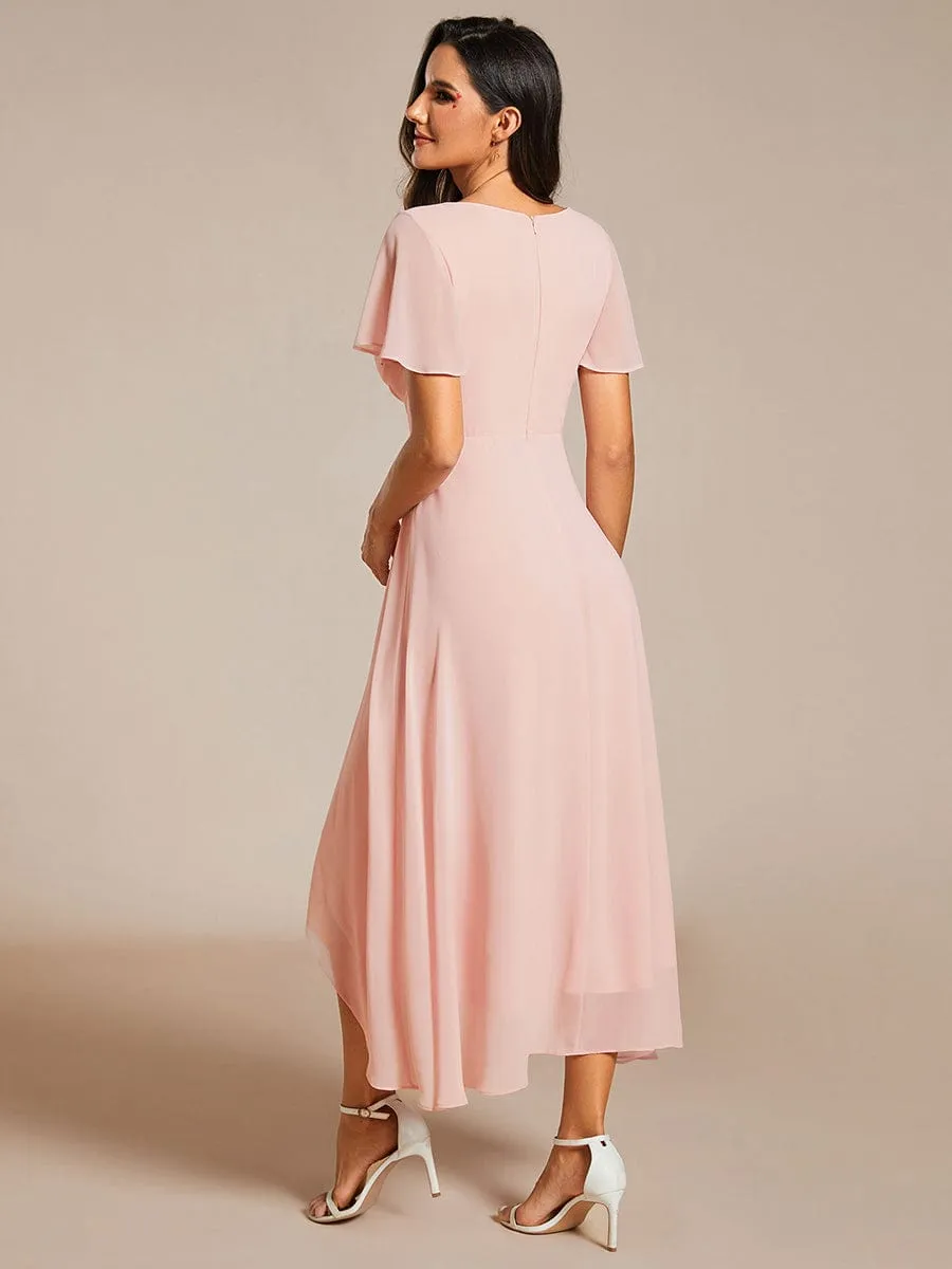 Lana | Pleated Chiffon Ruffles Sleeve Midi Bridesmaid Dress