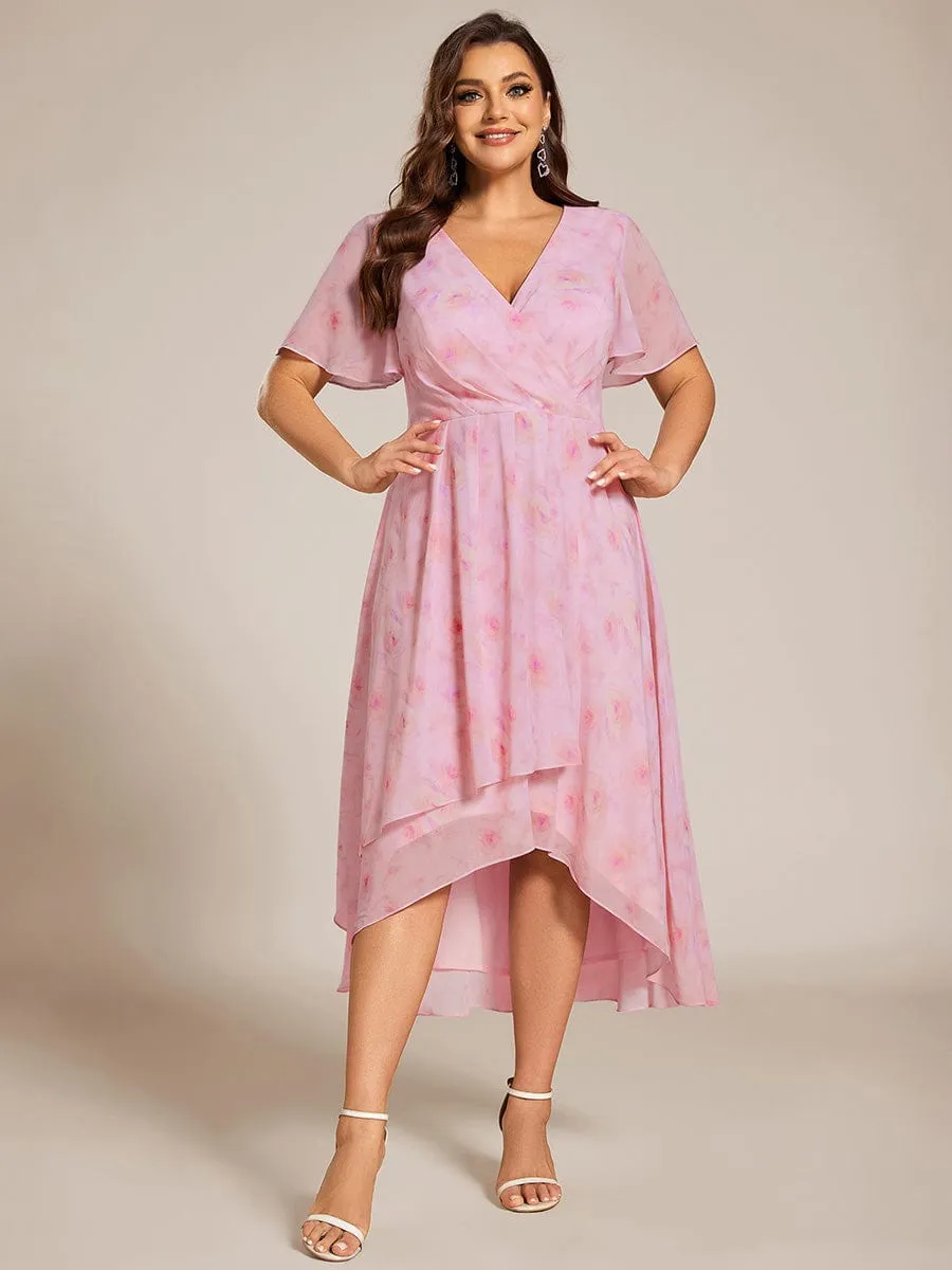 Lana | Pleated Chiffon Ruffles Sleeve Midi Bridesmaid Dress