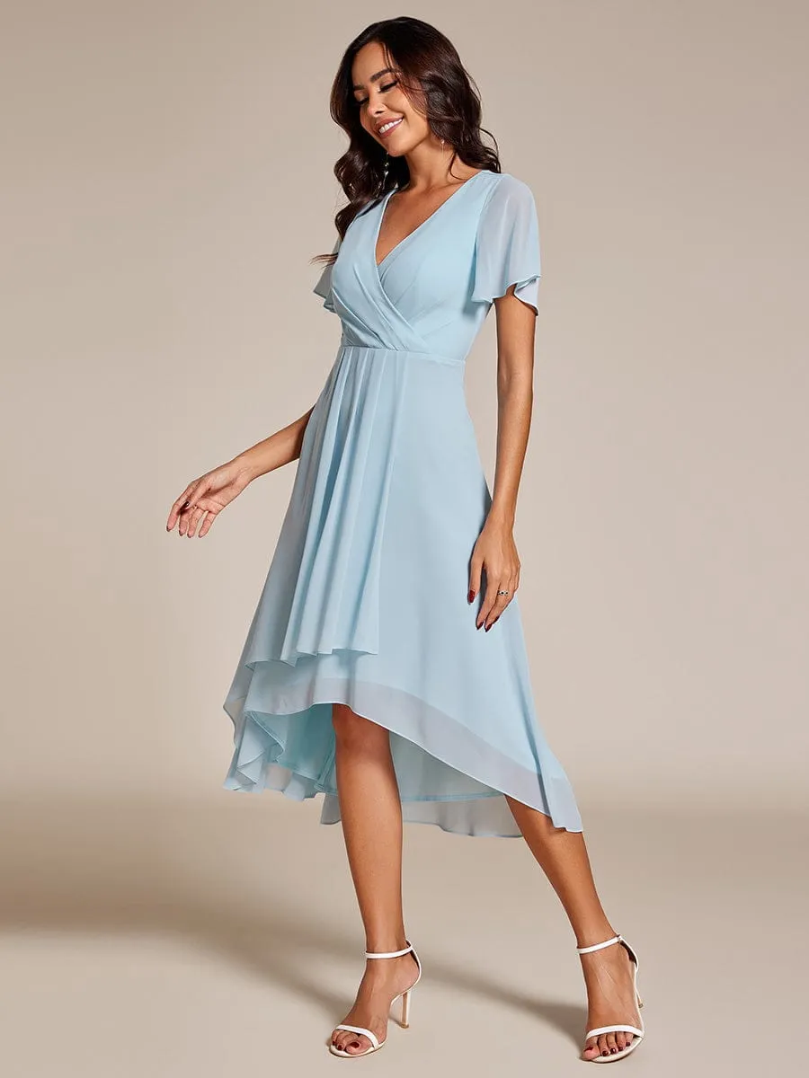 Lana | Pleated Chiffon Ruffles Sleeve Midi Bridesmaid Dress