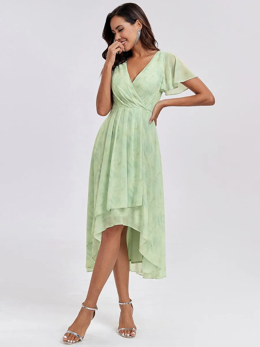 Lana | Pleated Chiffon Ruffles Sleeve Midi Bridesmaid Dress