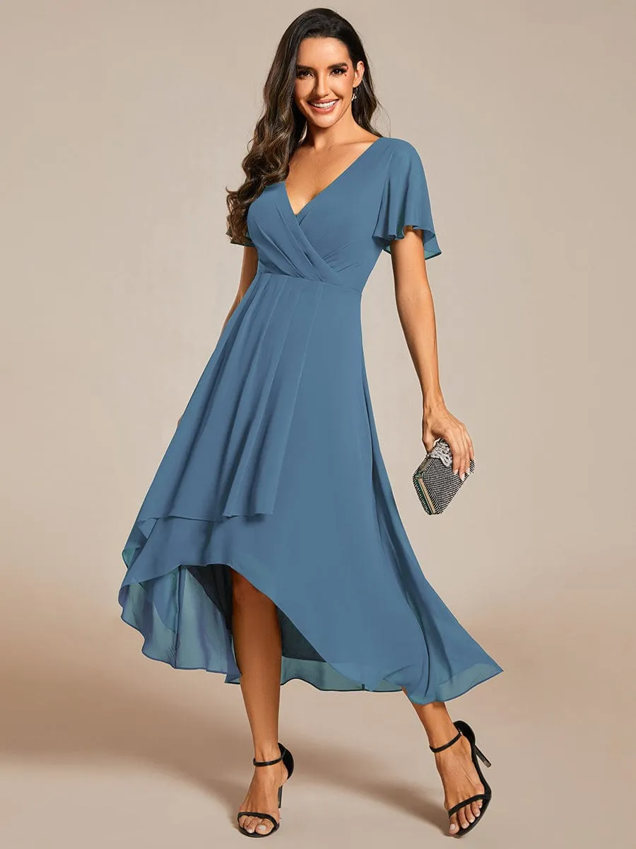 Lana | Pleated Chiffon Ruffles Sleeve Midi Bridesmaid Dress