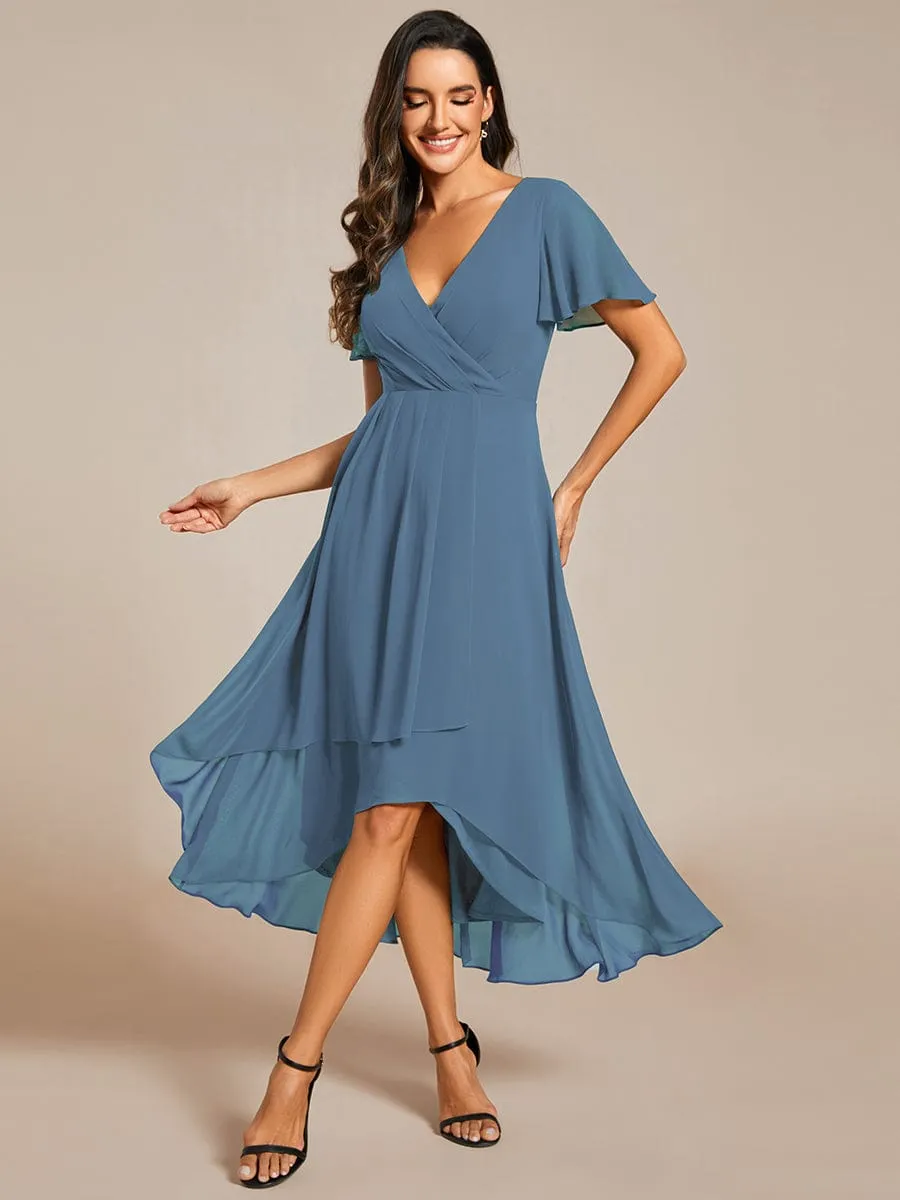 Lana | Pleated Chiffon Ruffles Sleeve Midi Bridesmaid Dress