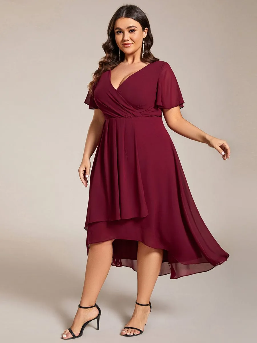 Lana | Pleated Chiffon Ruffles Sleeve Midi Bridesmaid Dress