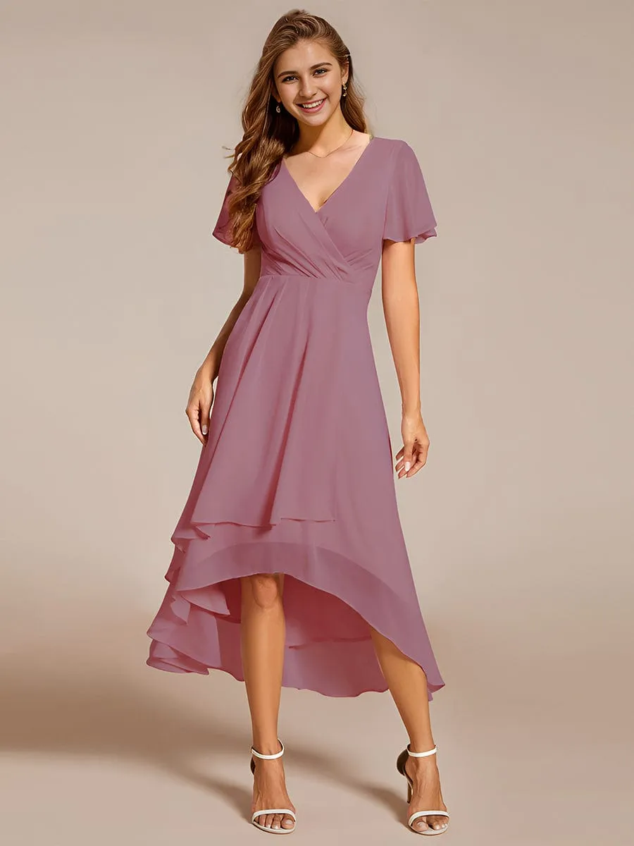 Lana | Pleated Chiffon Ruffles Sleeve Midi Bridesmaid Dress