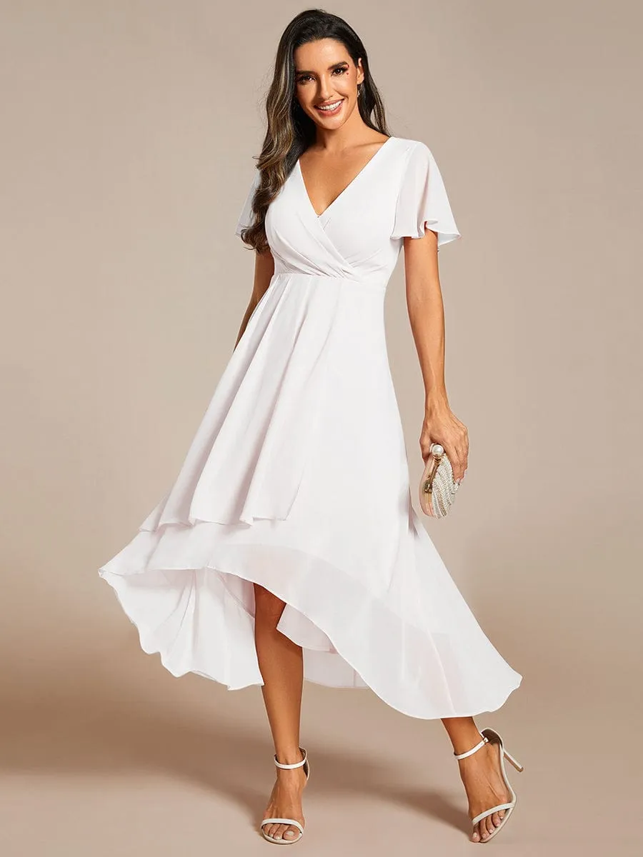 Lana | Pleated Chiffon Ruffles Sleeve Midi Bridesmaid Dress