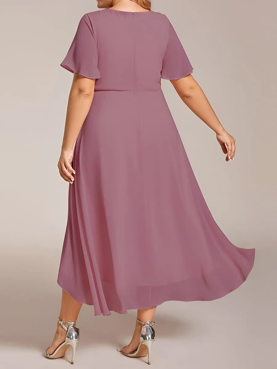 Lana | Pleated Chiffon Ruffles Sleeve Midi Bridesmaid Dress