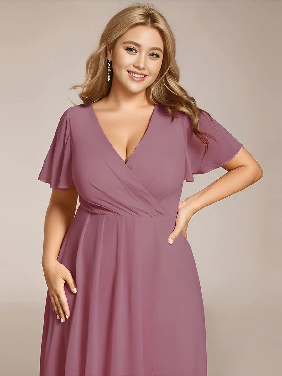 Lana | Pleated Chiffon Ruffles Sleeve Midi Bridesmaid Dress