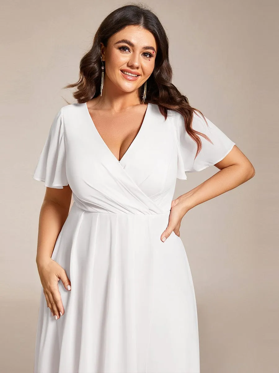 Lana | Pleated Chiffon Ruffles Sleeve Midi Bridesmaid Dress