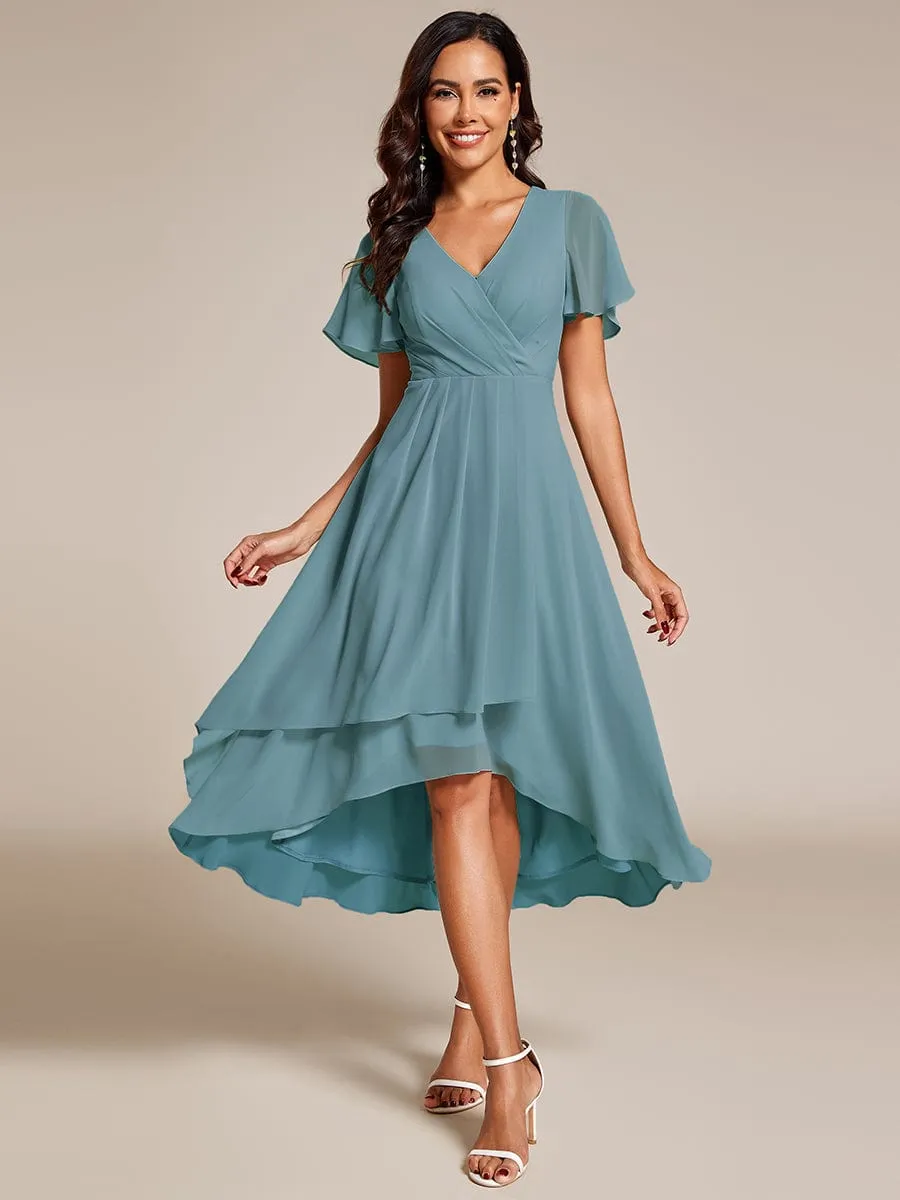 Lana | Pleated Chiffon Ruffles Sleeve Midi Bridesmaid Dress