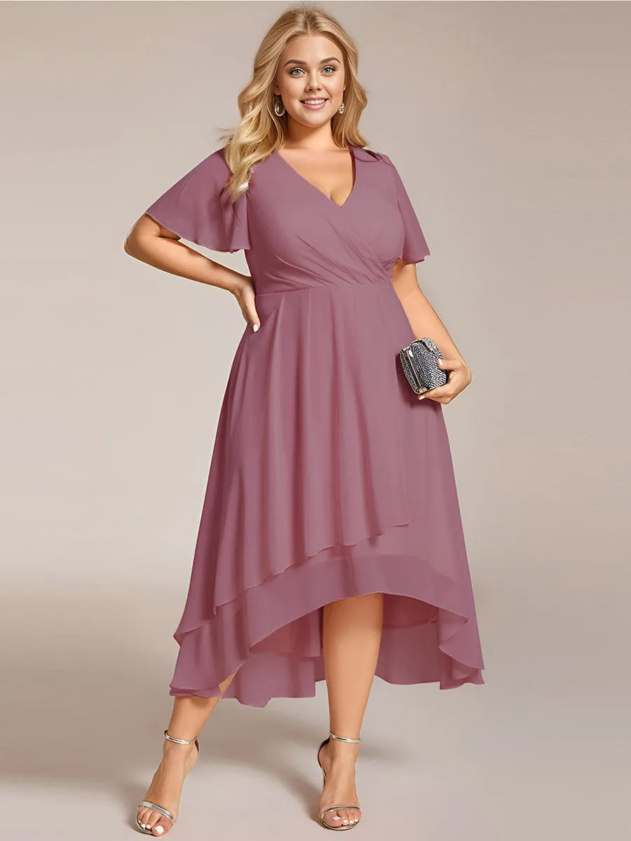 Lana | Pleated Chiffon Ruffles Sleeve Midi Bridesmaid Dress