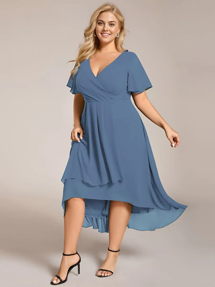 Lana | Pleated Chiffon Ruffles Sleeve Midi Bridesmaid Dress