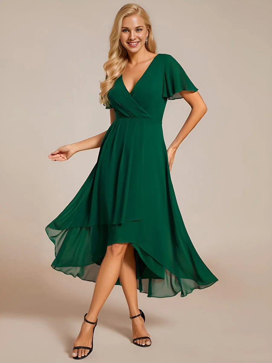 Lana | Pleated Chiffon Ruffles Sleeve Midi Bridesmaid Dress