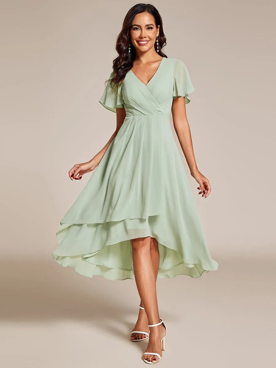 Lana | Pleated Chiffon Ruffles Sleeve Midi Bridesmaid Dress