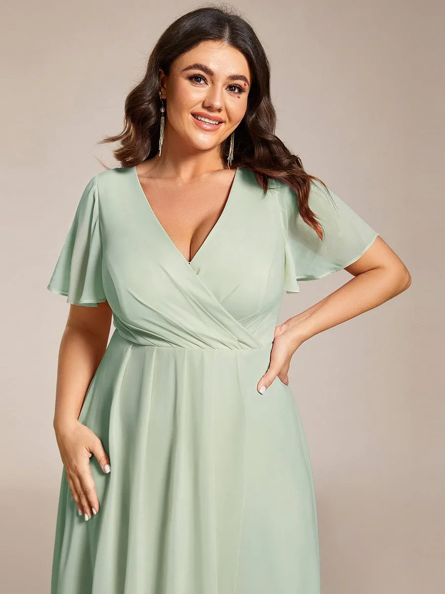 Lana | Pleated Chiffon Ruffles Sleeve Midi Bridesmaid Dress