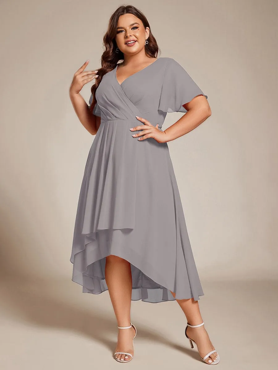 Lana | Pleated Chiffon Ruffles Sleeve Midi Bridesmaid Dress