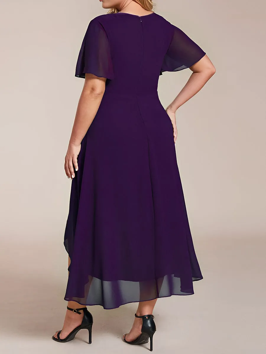 Lana | Pleated Chiffon Ruffles Sleeve Midi Bridesmaid Dress