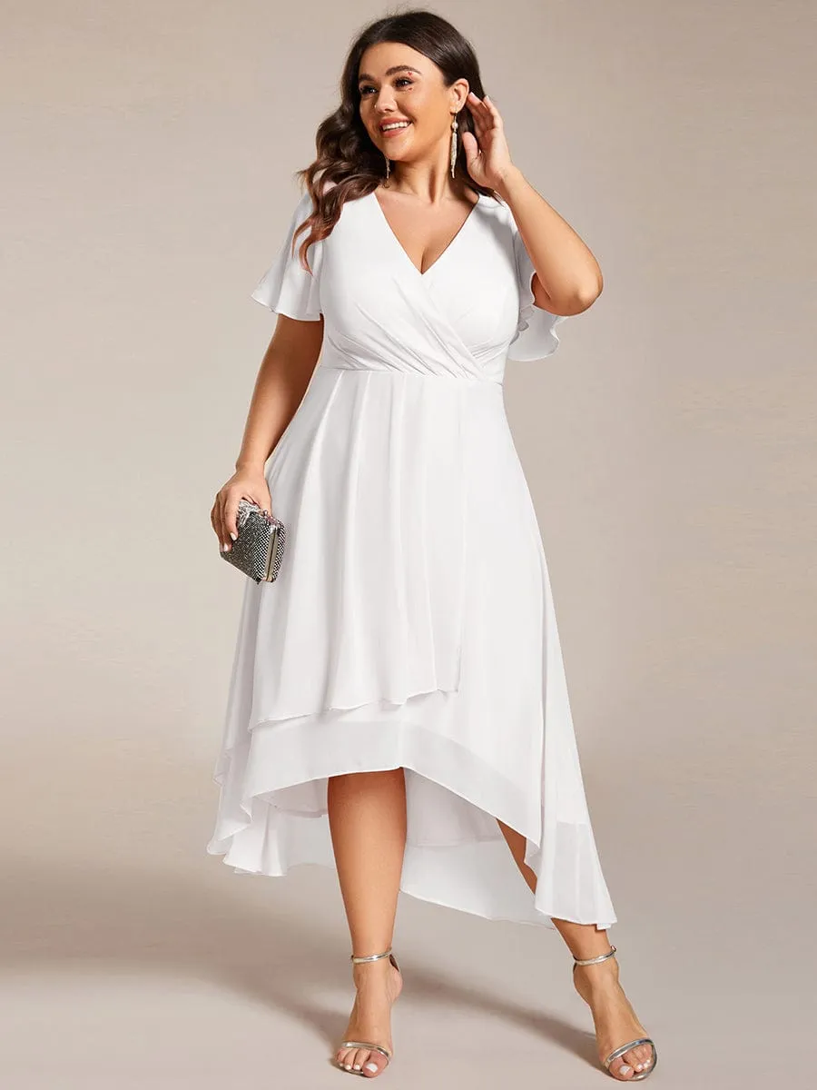 Lana | Pleated Chiffon Ruffles Sleeve Midi Bridesmaid Dress