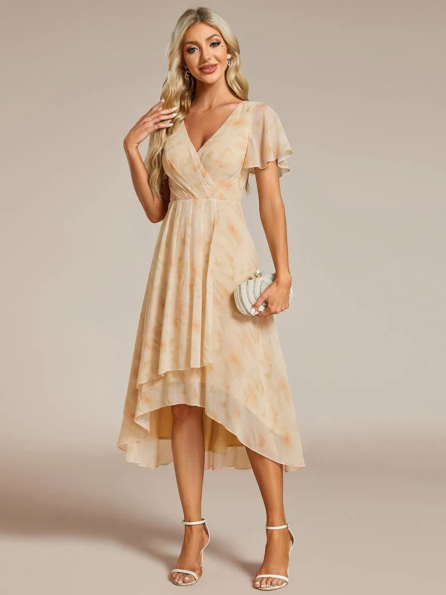 Lana | Pleated Chiffon Ruffles Sleeve Midi Bridesmaid Dress