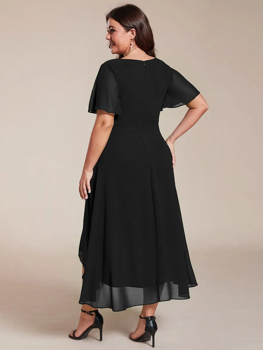 Lana | Pleated Chiffon Ruffles Sleeve Midi Bridesmaid Dress