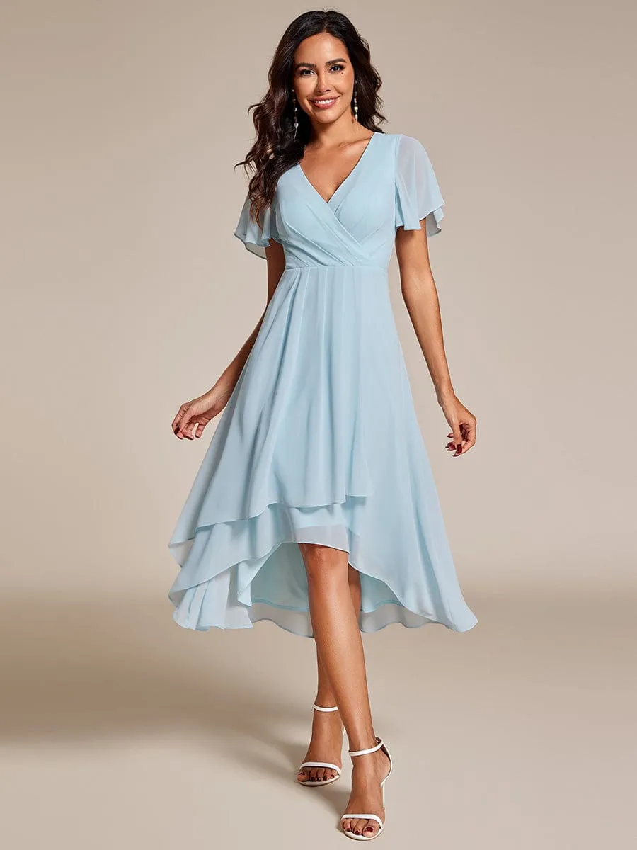 Lana | Pleated Chiffon Ruffles Sleeve Midi Bridesmaid Dress