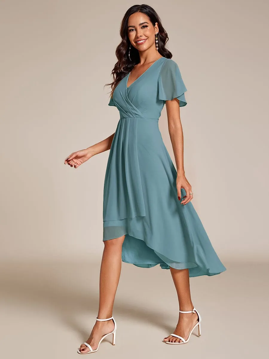 Lana | Pleated Chiffon Ruffles Sleeve Midi Bridesmaid Dress