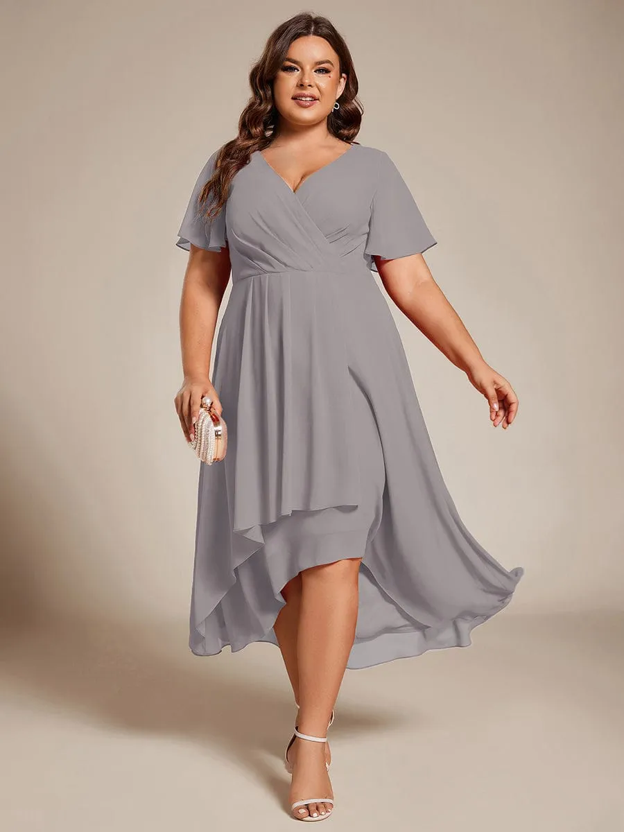 Lana | Pleated Chiffon Ruffles Sleeve Midi Bridesmaid Dress