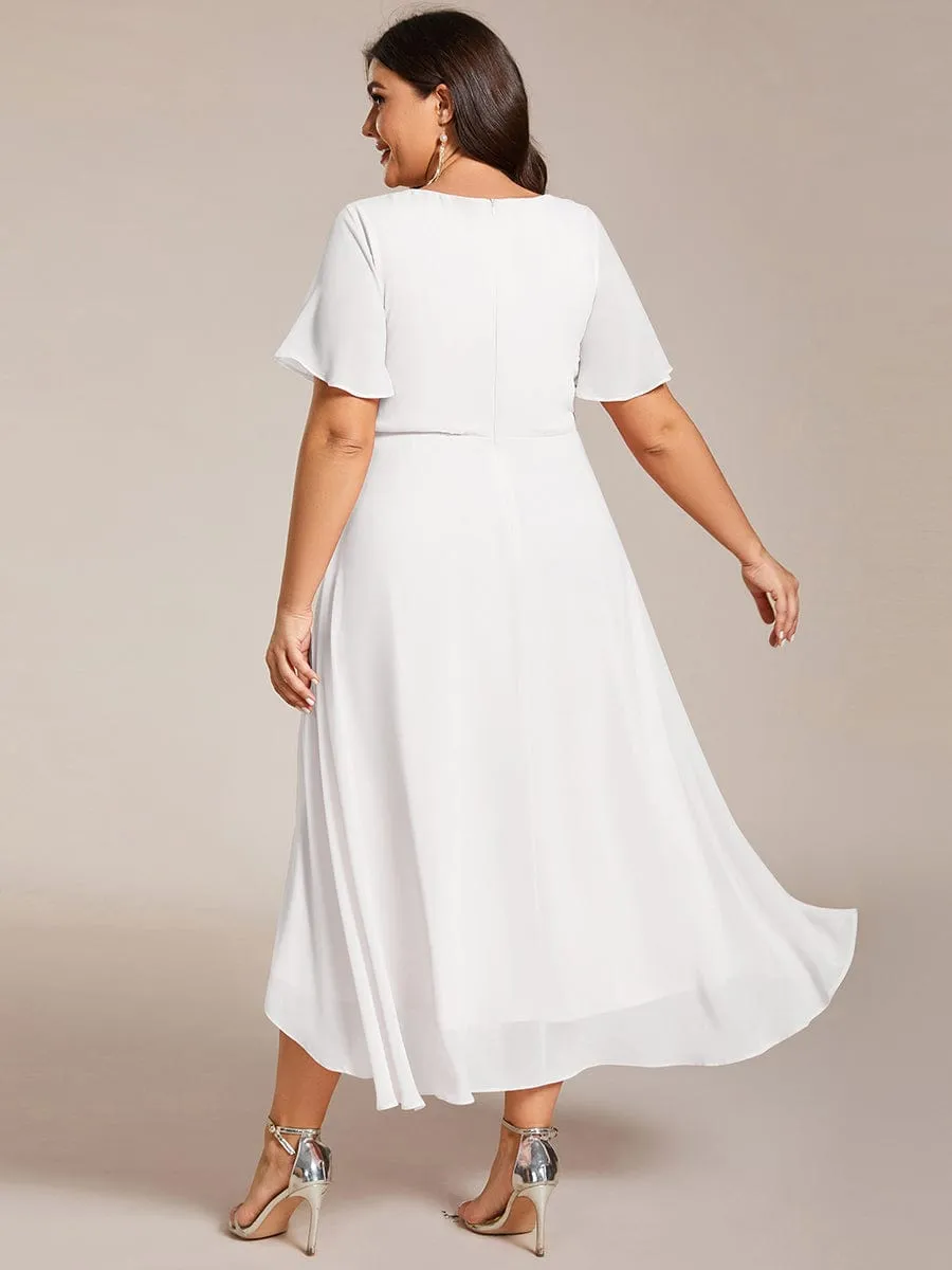 Lana | Pleated Chiffon Ruffles Sleeve Midi Bridesmaid Dress