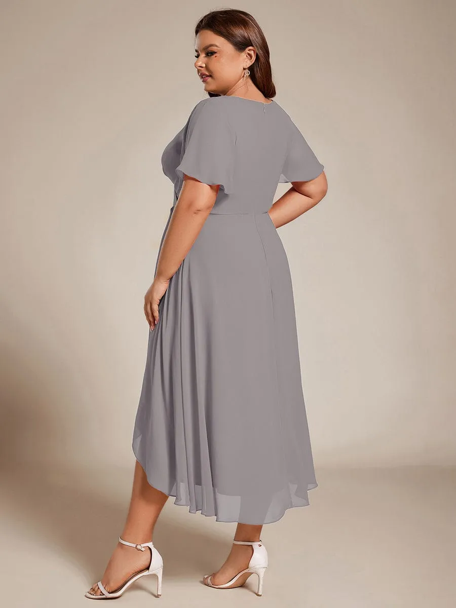 Lana | Pleated Chiffon Ruffles Sleeve Midi Bridesmaid Dress