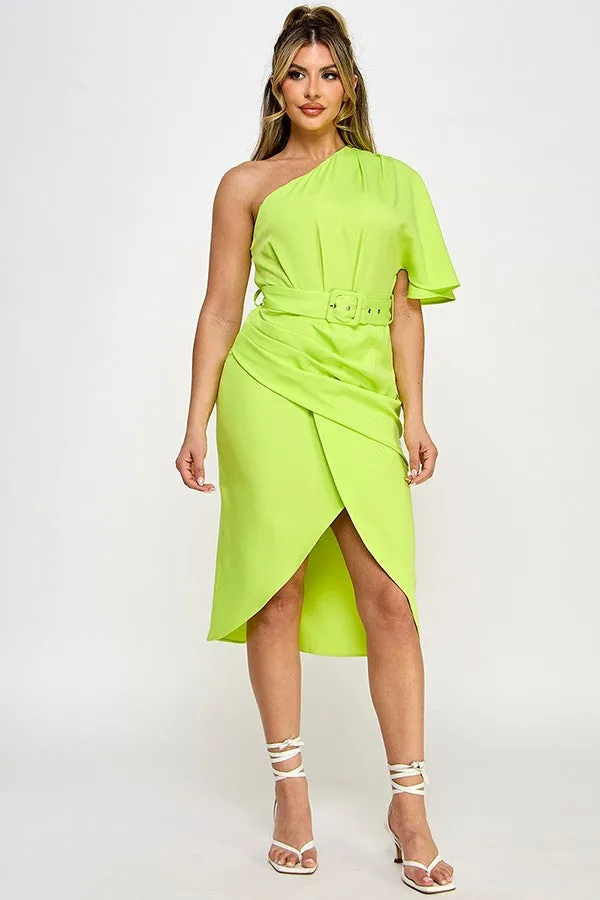 Lime One Shoulder Dolman Sleeve Mermaid Dress