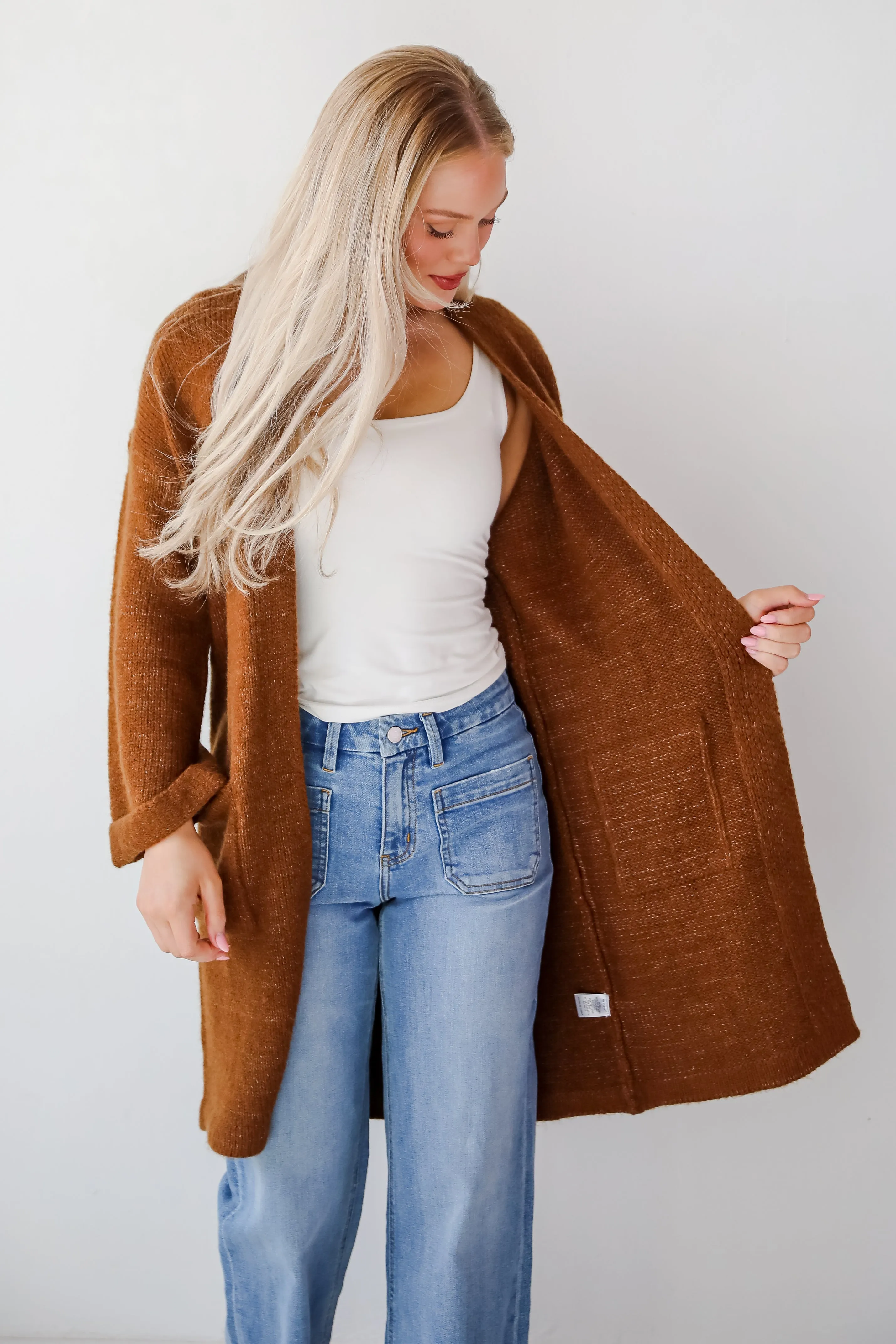 Luxurious Era Brown Longline Sweater Cardigan