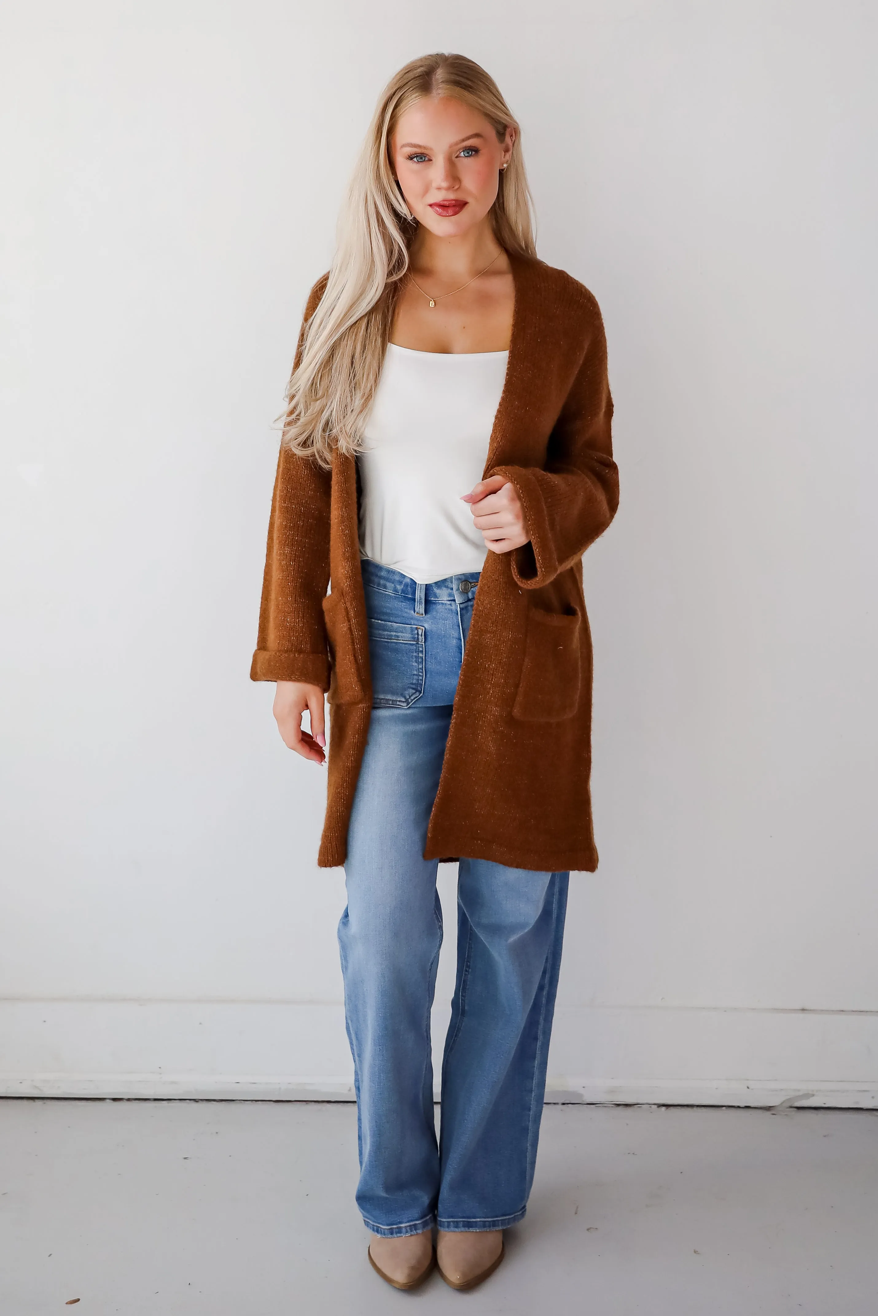 Luxurious Era Brown Longline Sweater Cardigan