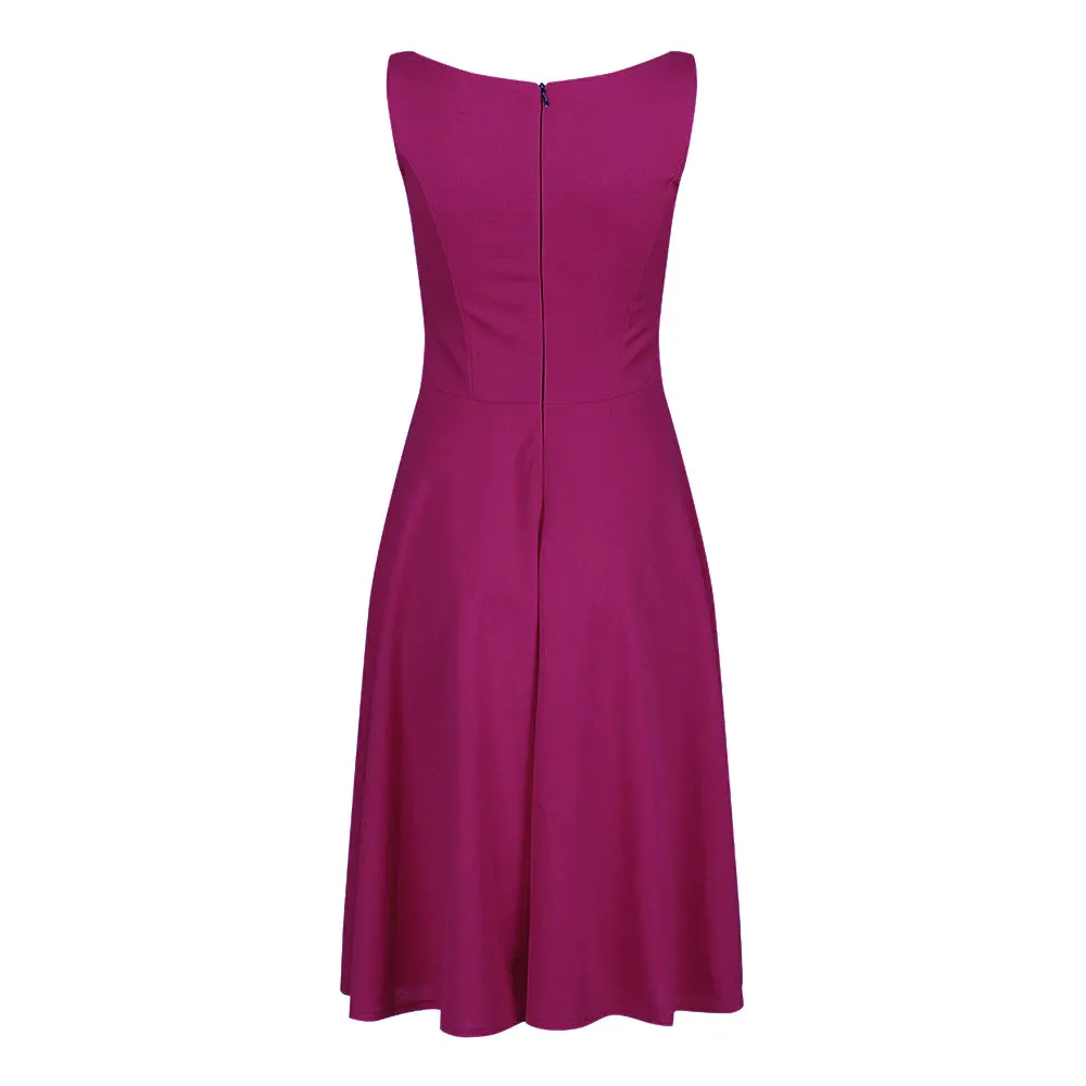 Magenta Sleeveless Audrey Hepburn Style 50s Swing Dress