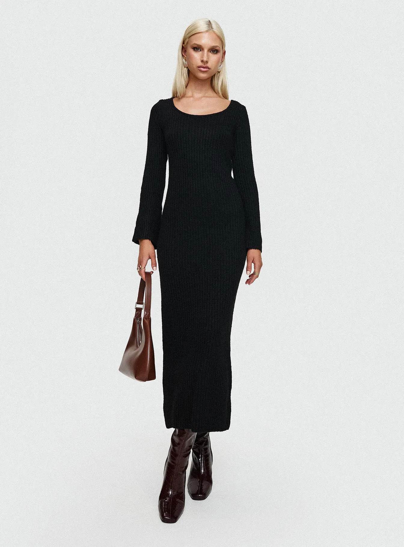 Malletti Long Sleeve Maxi Dress Black